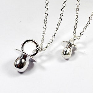 Baby Pacifier Charm Necklace, Sister Match Necklace set, mother to be Gift, Baby Shower Gift, Silver Pacifier necklace, Baby Dummy Necklace