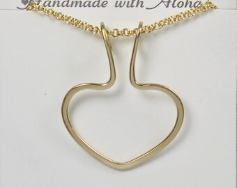 Wire Heart Necklace, Solid Gold Love Heart Necklace, Wedding Engagement Gift Necklace, White, Yellow or Rose Gold