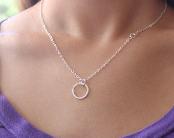 Eternity Love Circle Necklace, Hammered Sterling Silver Infinity Circle Ring Necklace, Karma Necklace, Circle of Love and Friendship Jewelry