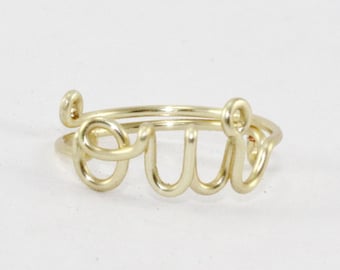 Gold OUI Ring, French Word Wire Adjustable Band Ring, Yes I Do Jewelry, Yes Ring, Simple Girlfriend Gift Friendship Ring, Bridesmaid Jewelry