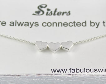 Sisters Heart Necklace, Sterling Silver Heart Sister Necklace, Heart Charm Necklace, Sisters and Best Friends, Gift for Sisters