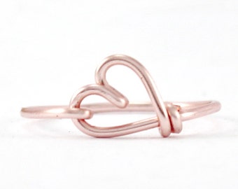 Rose Gold Heart Ring, Sweetheart Ring, Hear Made Wire Heart Ring, Delicate Valentine's Day Ring, Lovers and Girlfriend Ring, Bridesmaid Gift