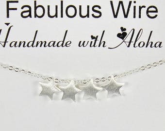 Multi Stars Necklace, Sterling Silver Small Star Necklace, Sisters Friends Match Star Jewelry, Brushed Star Charm Mecklace Y067