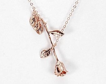 Personalized Initial Rose Flower Necklace, Beauty And Beast Jewelry, Bridesmaid Necklace, Gift For Mother Girlfriend and Sister, Rose Flower