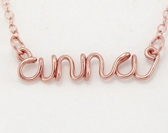 Wire Name Necklace, Custom Made Wire Lowercase Script Letter Necklace, Personalized Wire Wrap Name Jewelry