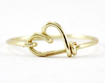 Gold Heart Ring, Heart Shaped Love Ring, Gold Wire Ring, Lovers Ring, Bridesmaid Gifts