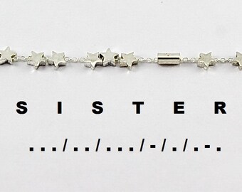 Morse Code Sister Necklace, Silver Necklace, Sisters Morse Code Jewelry, Sisterhood and Best Friend Gift Necklace, Gift for Sisters