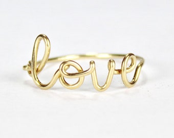 LOVE Ring, Silver or Gold Filled Wire Ring, Fixed Size Wire Love Ring, Handmade Wire Love Word Ring