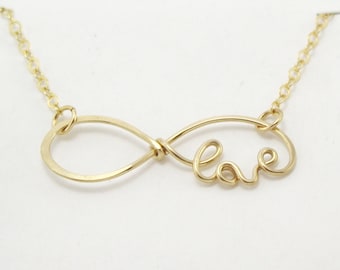 Gold Love Infinity Necklace, Handcrafted Gold Filled Wire, Infinity Love Jewelry, Bridesmaid Necklace, Eternity Love Forever Friendship Gift