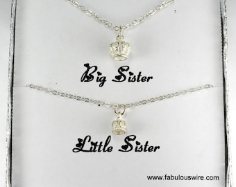 Big Sister Little Sister Match Crown Necklace Set. Two Sisters Jewelry, Big Sis Lil Sis Necklaces, Childrens Matching Necklace Gift Y082