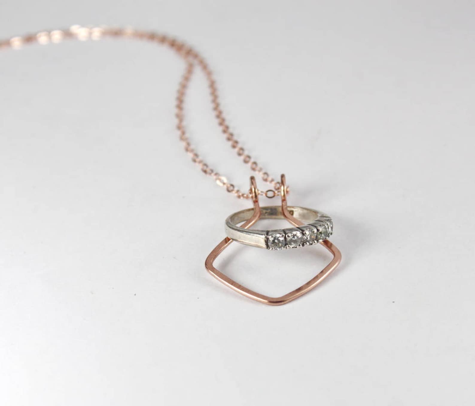 Rose Gold Ring Holder Necklace Diamond Shape Wedding and Etsy