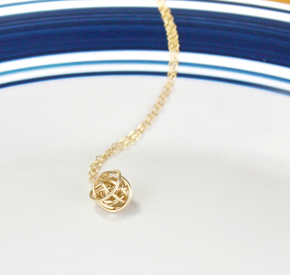 Gold Wire Knot Necklace Tangled Love Wire Ball Necklace Etsy