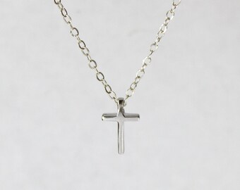 Sterling Silver Cross Necklace, Simple Small Cross Everyday Wear Minimalist Necklace, Religious Jewelry, Baptism Communion Gift Y068