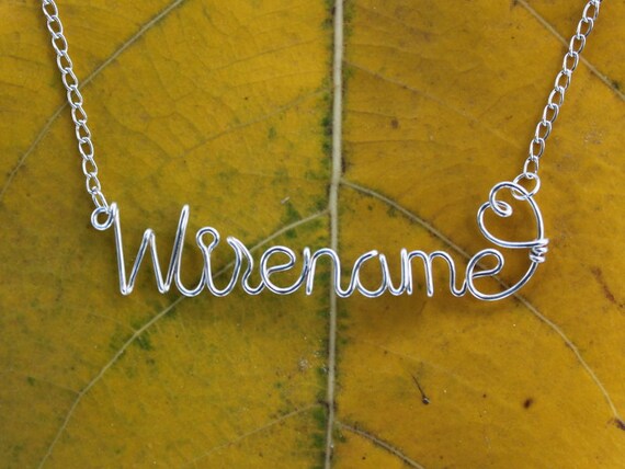 Items similar to Wire Name Necklace With Heart - Custom Handmade Up To