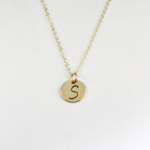 Gold Monogram Initial Necklace, Personalized Stamped Initical Necklace, 1/2 Inch Gold Filled Round Disc, Monogrammed Initial Jewelry
