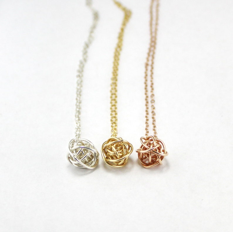 Gold Wire Knot Necklace Tangled Love Wire Ball Necklace Etsy