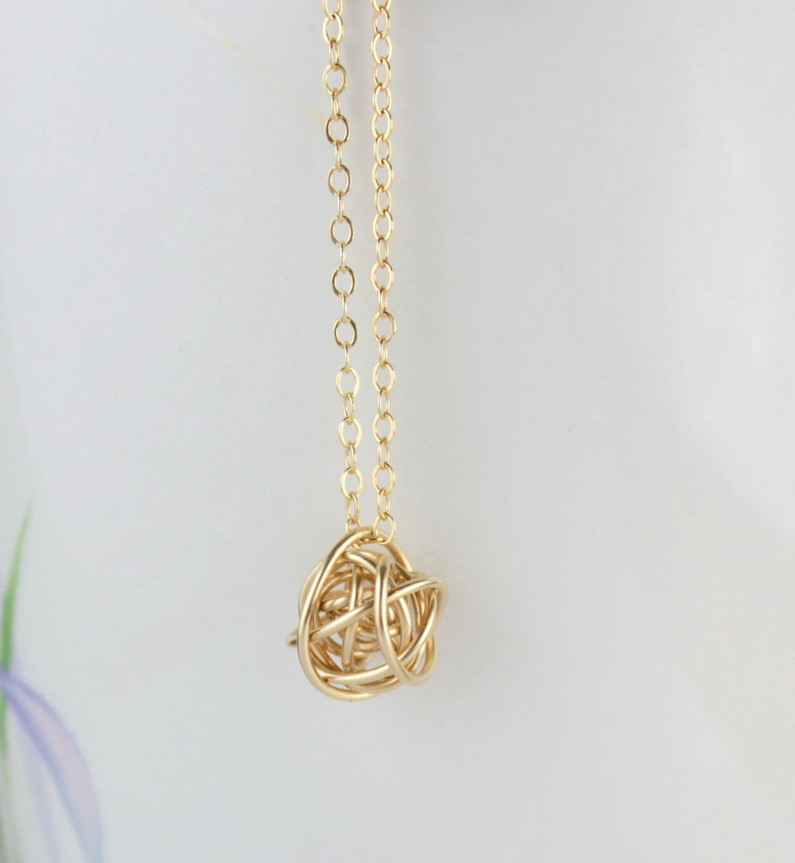 Gold Wire Knot Necklace Tangled Love Wire Ball Necklace Etsy