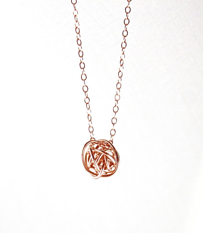 Rose Gold Wire Ball Necklace Rose Gold Love Knot Necklace Etsy