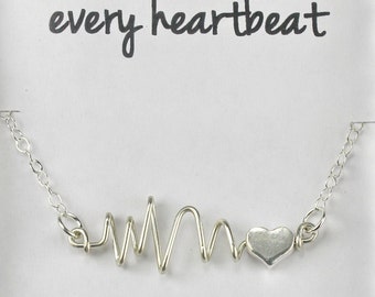 Heartbeat Necklace, Original handcrafted Wire Heart Beat Necklace, Love Heart Jewelry Y074