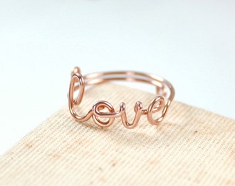 Rose Gold Love Ring, 14k Rose Gold Filled Wire, Delicate Ring, Love Jewelry