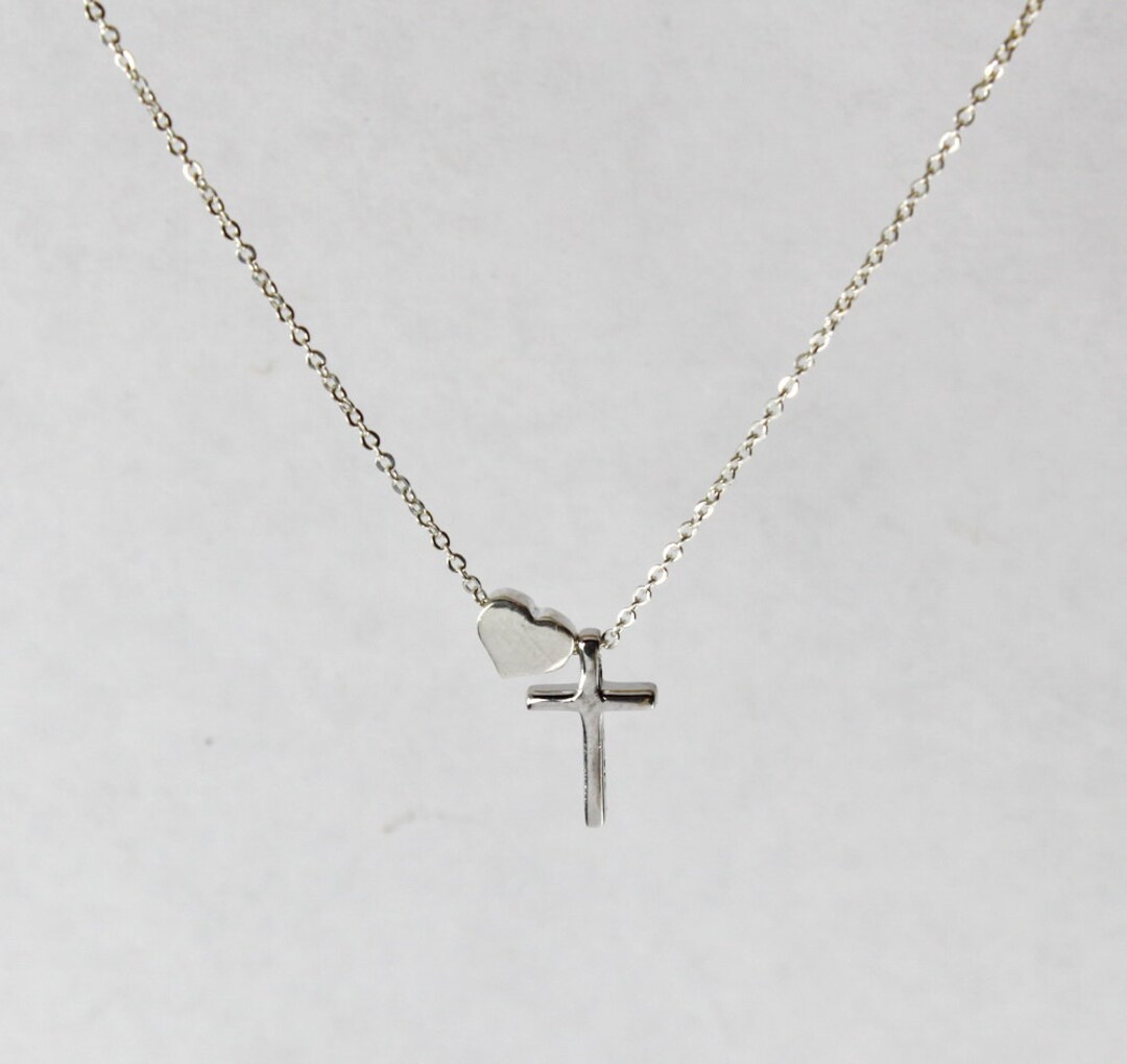 Cross Heart Necklace Faith in the Heart Necklace Minimalist - Etsy