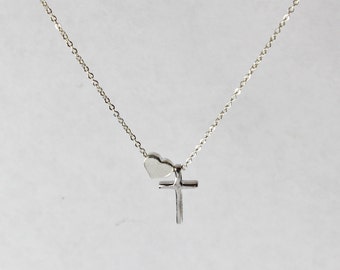 Cross Heart Necklace, Faith In The Heart Necklace, Minimalist Cross Jewelry Y06168