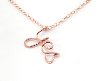 Rose Gold Wire Word Yes Necklace, Personalized Wire Word And Wire Name Necklace, Rose Gold Wire Jewelry