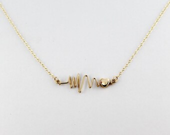 Herzschlag Halskette, handgemachte 14K Gold Filled Wire Liebe Puls Halskette, Gold Liebe Herz EKG EKG Halskette