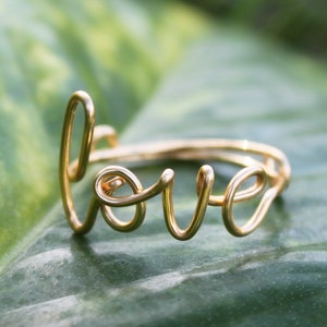 Gold Wire Love Ring Adjustable Band Dainty Ring, Conversation Ring image 1