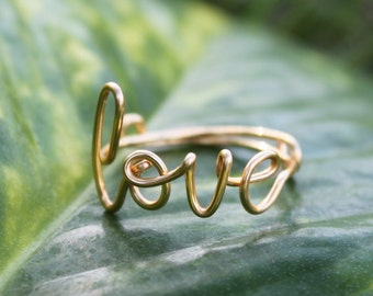 Gold Wire Love Ring - Verstellbares Band - Zierlicher Ring, Konversationsring