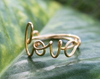 Gold Wire Love Ring - Adjustable Band - Dainty Ring, Conversation Ring