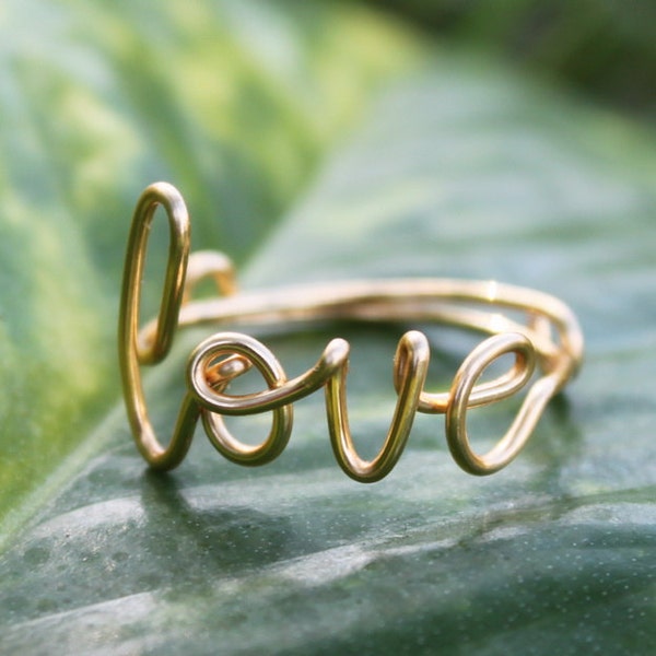 Gold Wire Love Ring - Adjustable Band - Dainty Ring, Conversation Ring