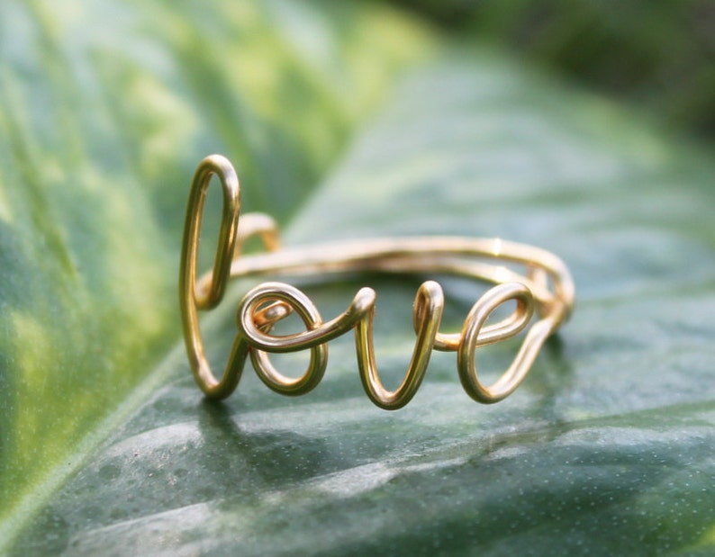 Gold Wire Love Ring Adjustable Band Dainty Ring, Conversation Ring image 1