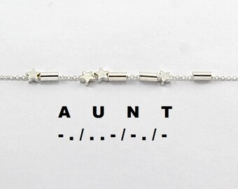 Tante Morse Code Halskette, Silber Halskette, Tante Morse Code Schmuck, Tante Geschenk Halskette, Familie Tante Geschenk Halskette in Morse Code Nachricht