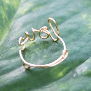 Gold Wire Love Ring Adjustable Band Dainty Ring, Conversation Ring image 2