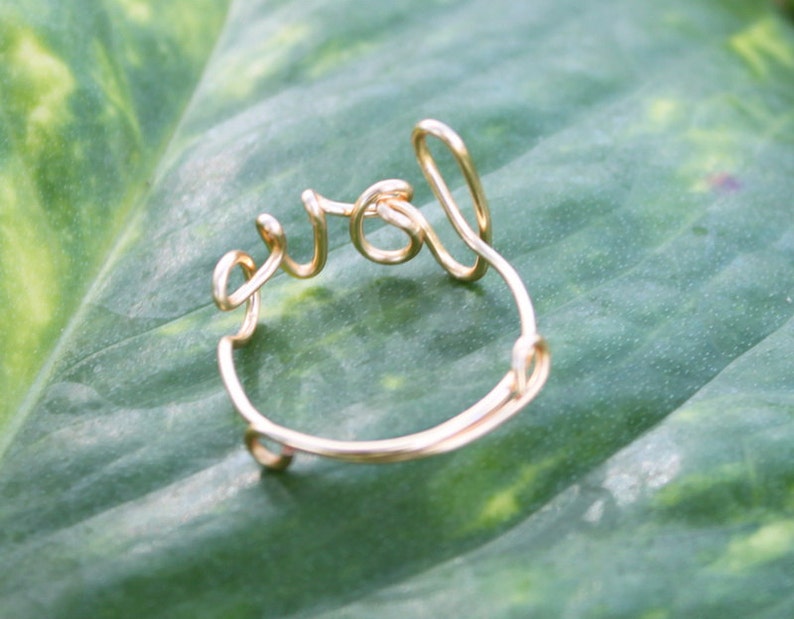 Gold Wire Love Ring Adjustable Band Dainty Ring, Conversation Ring image 2