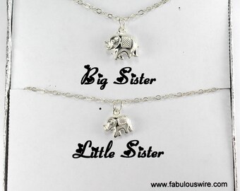 Big Sister Little Sister Elephant Necklaces, Sisters Matching Elephant Necklace Set, Sisterhood Best Friends Jewelry, Sisters Gift Y084