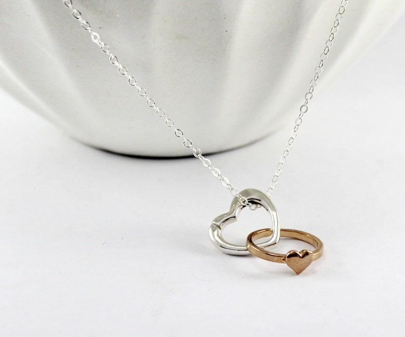 Silver Heart Ring Holder Necklace Wedding Ring Keeper Etsy