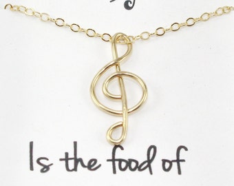 Treble Clef Necklace, Wire Musical Symbol Handmade Necklace, G Clef Pendant Musical Note Jewelry, 14K Gold Filled Wire, Music Lovers Gift