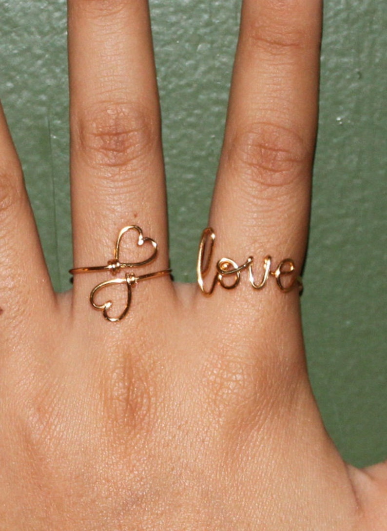Gold Wire Love Ring Adjustable Band Dainty Ring, Conversation Ring image 3