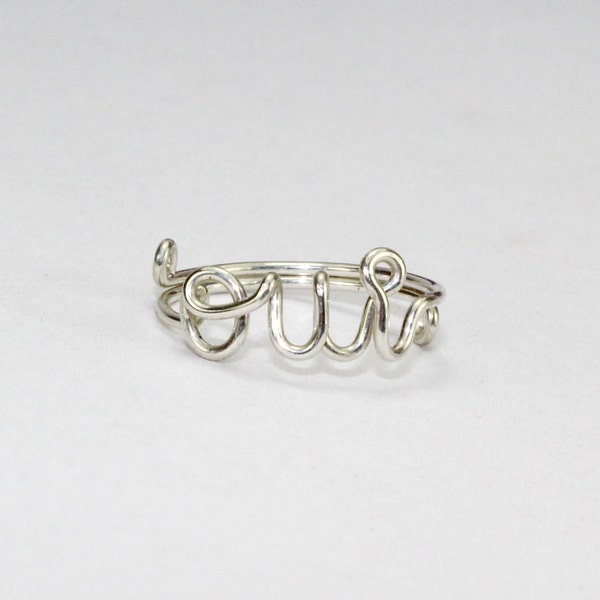 Sterling Silver OUI Wire Ring, French Word Ring, Oui Yes Wire Ring, Dainty Wire Wrapped Ring