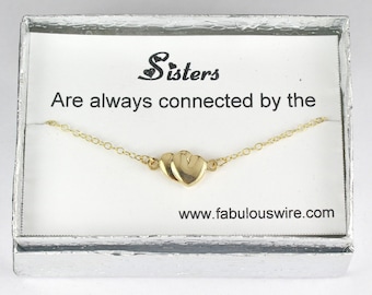 Schwester-Halskette, zwei verbundene Herz-Halskette, zwei Schwestern oder zwei beste Freunde Halskette, Schwester-zu-Schwester-Halskette, Geschenk für Schwestern J080