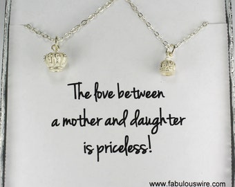 Mother Daughter Match Crown Necklace Set, Queen Mother Necklace, Princess Daughter Necklace, Sterling Silver Family Sisters Gift Y082