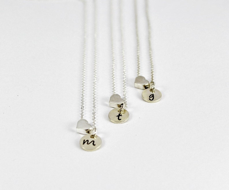 Heart Initial Necklace Set, Bridesmaids Gift, Sisters Matching Necklace, Personalized Jewelry image 1