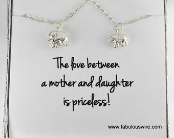 Mother Daughter Elephant Necklace Set, Mommy and Me Necklaces, 3D Elephant necklaces, Fmily Matching Necklaces, Mama Baby Jewelry Y084
