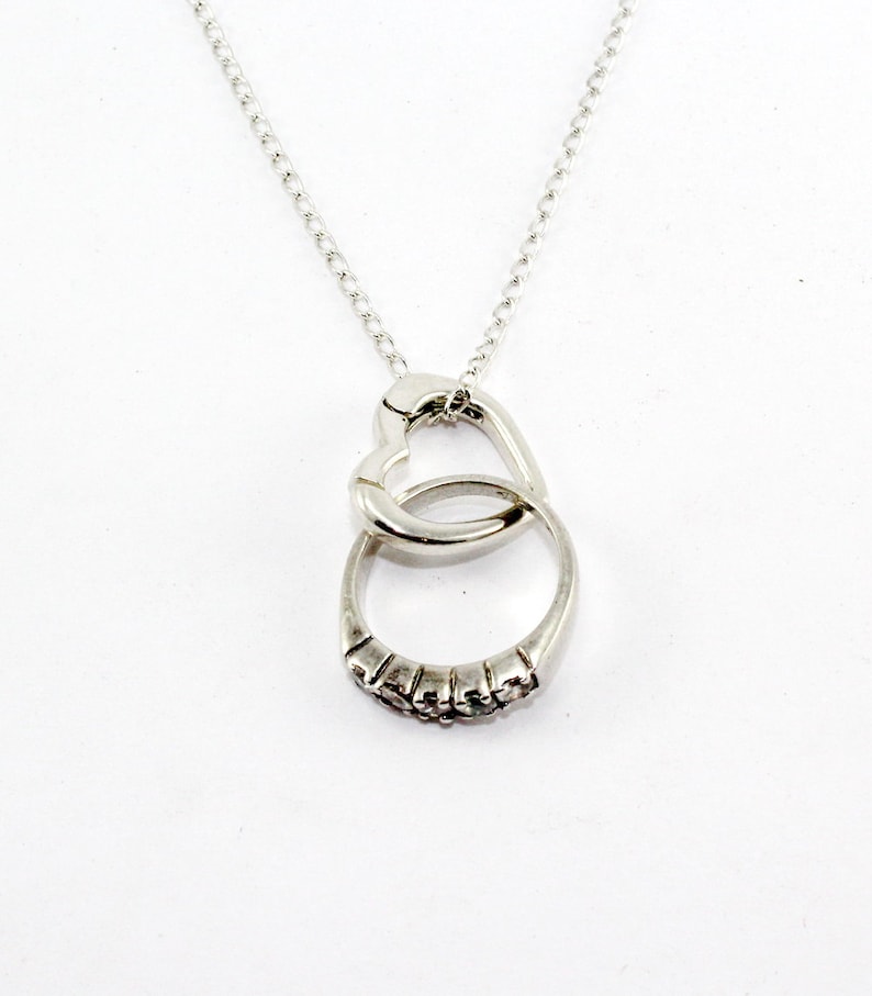 Silver Heart Ring Holder Necklace Wedding Ring Keeper Etsy