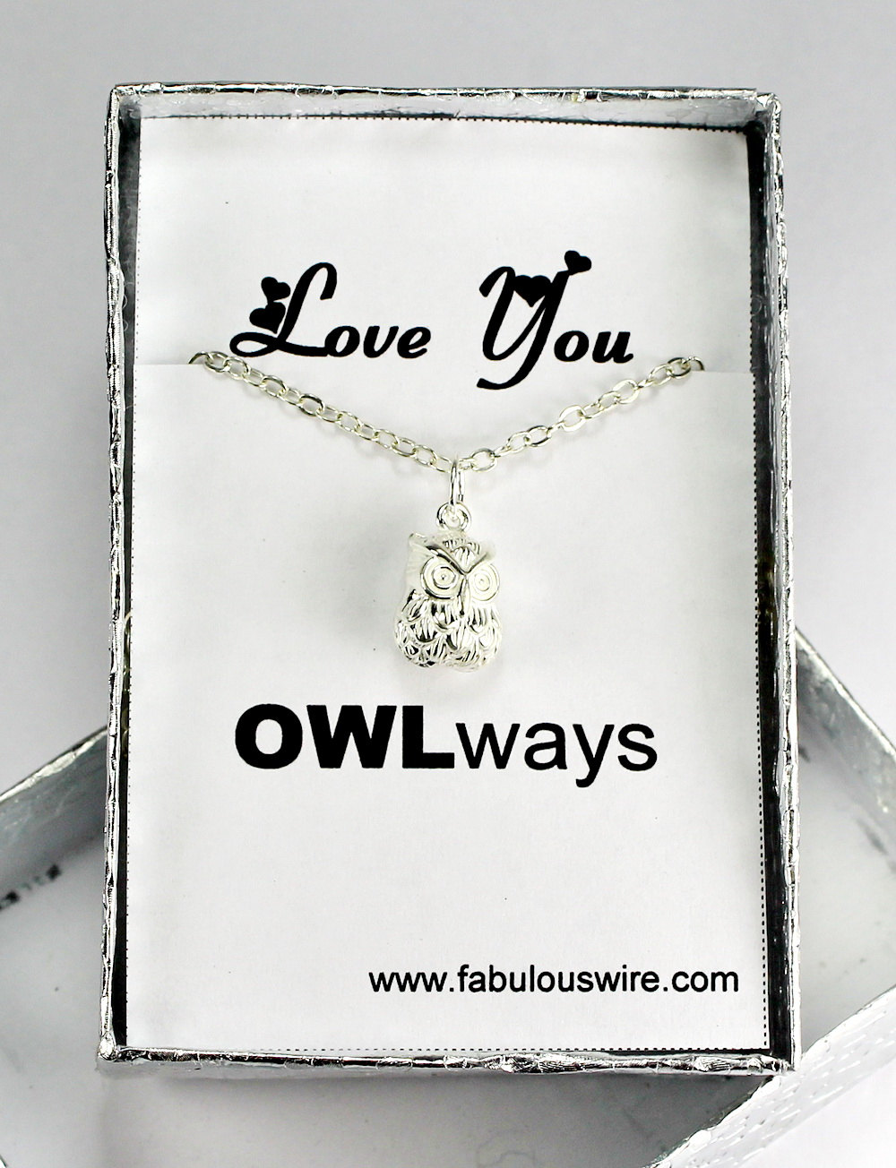 Love You OWLways Sterling Silver cute Owl Necklace,  3D Owl Necklace, Wise Bird Animal Jewelry, Gift
