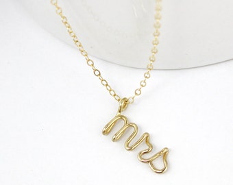 Mrs Name Necklace, Gold Filled Wire Word Necklace, Anniversary Wife Gift, Bridal Necklace, Bride To Be Jewelry, Bridal Shower Wedding Gift