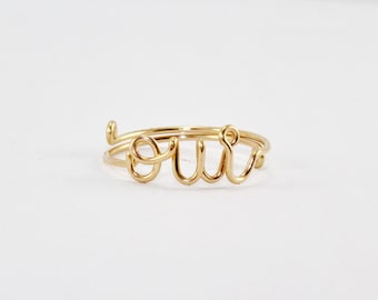OUI Ring, French Word Yes Ring, Simple Word Ring, Lovers Girlfriend Gift, Bridesmaid Gift Ring, 14K Gold Filled Wire Ring,  Adjustable Ring