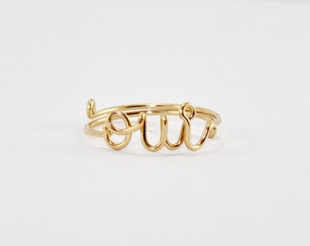 OUI Ring, French Word Yes Ring, Simple Word Ring, Lovers Girlfriend Gift, Bridesmaid Gift Ring, 14K Gold Filled Wire Ring,  Adjustable Ring